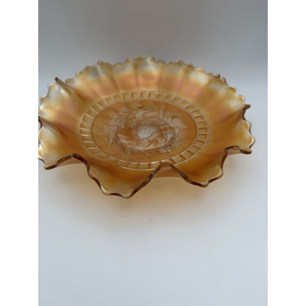 Imperial Rose Marigold Carnival Glass Ruffled Bowl Plate 9" Iridescent